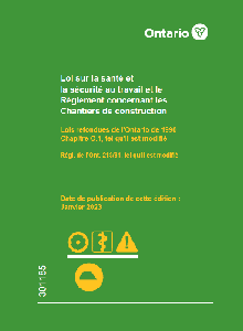 Image of the cover of publication titled Loi sur la santé et la sécurité au travail et le Règlement concernant les Chantiers de construction janvier 2023