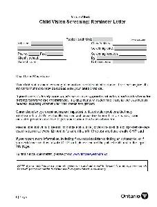 Image of the cover of publication titled Child Vision Screening: Reminder Letter