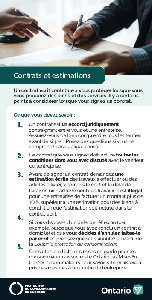 Image of the cover of publication titled  Protection du consommateur de l&rsquo;Ontario - Contrats et estimations  Ce que vous devez savoir