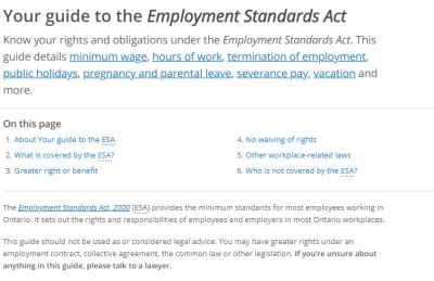 Image of the cover of publication titled  Your Guide to the Employment Standards Act