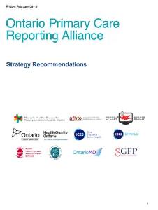 Image of the cover of publication titled  Ontario Primary Care Reporting Alliance : Strategy Recommendations.