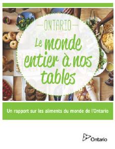 Image of the cover of publication titled  Ontario : Le monde entier a nos tables : Un rapport sur les aliments du monde de l