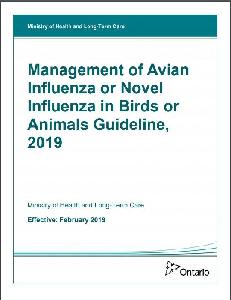 Image of the cover of publication titled  Management of Avian Influenza or Novel Influenza in Birds or Animals Guideline, 2019.