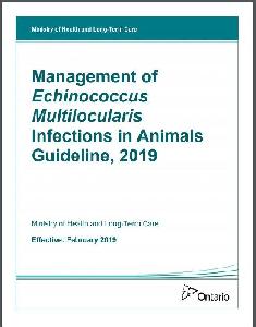 Image of the cover of publication titled  Management of Echinococcus Multilocularis Infections in Animals Guideline, 2019.