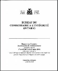 Image of the cover of publication titled Report of the review of expense claims covering the period April 1, 2018 to March 31, 2019, pursuant to the Cabinet Ministers