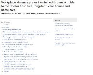 Image of the cover of publication titled Workplace violence prevention in health care : A guide to the law for hospitals, long-term care homes and home care.
