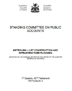 Image of the cover of publication titled  Metrolinx - LRT Construction and Infrastructure Planning (Section 3.07, 2018 Annual report of the Office of the Auditor General of Ontario).