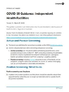 Image of the cover of publication titled  Novel Coronavirus (COVID-19) Guidance for Independent Health Facilities (IHFs).