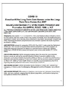 Image of the cover of publication titled Parent  COVID-19 : Directive #3 for Long-Term Care Homes under the Long Term Care Homes Act, 2007 : Issued under Section 77.7 of the Health Protection and Promotion Act (HPPA), R.S.O. 1990, c. H.7.