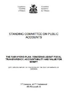 Image of the cover of publication titled Parent Fair Hydro Plan : Concerns About Fiscal Transparency, Accountability and Value for Money (2017 Special Report of the Office of the Auditor General of Ontario)