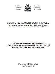 Image of the cover of publication titled  Troisième rapport provisoire : conséquences économiques de la COVID-19 sur la culture et le patrimoine