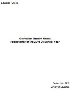 Image of the cover of publication titled  Grants for Student Needs Projections for the 2019-20 School Year
