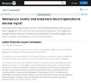 Image of the cover of publication titled  Workplace Safety and Insurance Board operational review report