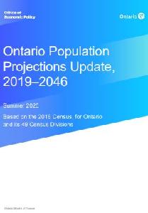 Image de la couverture de la publication intitul&eacute;e  Ontario population projections update, 2019-2046 : for Ontario and its 49 census divisions



