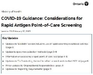 Image of the cover of publication titled   COVID-19 Guidance : Considerations for Rapid Antigen Screening