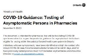 Image of the cover of publication titled     COVID-19 Guidance: Testing of Asymptomatic Persons in Pharmacies