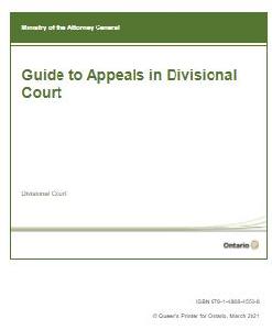 Image de la couverture de la publication intitulée Guide to appeals in Divisional Court