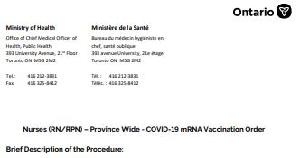 Image of the cover of publication titled    Nurses (RN/RPN) - Province Wide - COVID-19 mRNA Vaccination Order