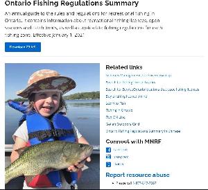 Image of the cover of publication titled Parent Fishing Ontario ... : recreational fishing regulations summary 2020