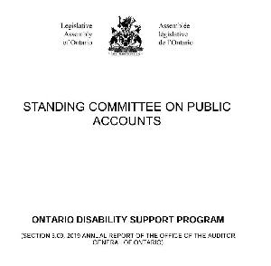 Image of the cover of publication titled  Ontario Disability Support Program (section 3.09, 2019 Annual Report of the Office of the Auditor General of Ontario)