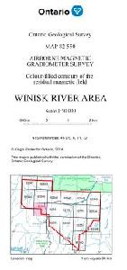 Image de la couverture de la publication intitul&eacute;e      Airborne magnetic gradiometer survey, colour-filled contours of the residual magnetic field, Winisk River area (Map 82 543)