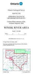 Image of the cover of publication titled     Airborne magnetic gradiometer survey, colour-filled contours of the residual magnetic field, Winisk River area (Map 82 553)
