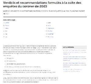 Image of the cover of publication titled    Verdicts et recommandations formul&eacute;s &agrave; la suite des enqu&ecirc;tes du coroner de 2023