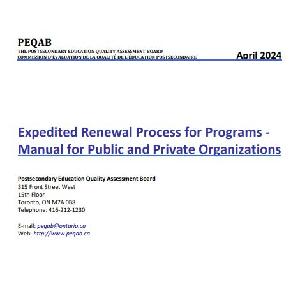 Image of the cover of publication titled   Expedited Renewal Process for Programs - Manual for Public and Private Organizations