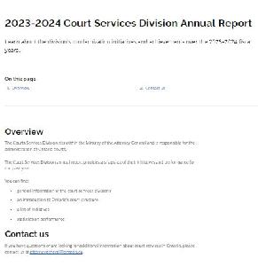Image de la couverture de la publication intitulée Court Services Division annual report 2023-24