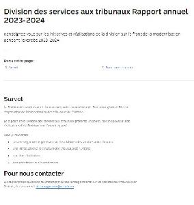 Image de la couverture de la publication intitul&eacute;e Division des services aux tribunaux rapport annuel 2023-24