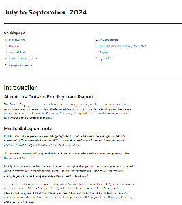 Image of the cover of publication titled  Ontario Employment Report / July to September, 2024