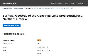Image de la couverture de la publication intitulée Surficial Geology of the Opasquia Lake Area Southwest, Northern Ontario