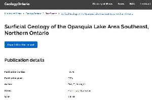 Image of the cover of publication titled Surficial Geology of the Opasquia Lake Area Southeast, Northern Ontario