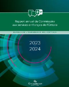 Image de la couverture de la publication intitulée  Rapport annuel de la Commissaire aux services en français de l