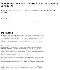 Image of the cover of publication titled  Budget des dépenses Volume 2 table des matières (2024–25)