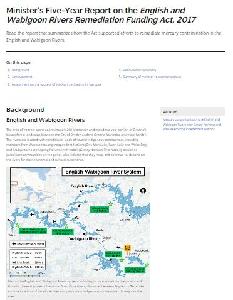 Image de la couverture de la publication intitulée   Minister’s Five-Year Report on the English and Wabigoon Rivers Remediation Funding Act, 2017
