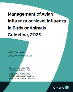 Image de la couverture de la publication intitulée  Management of Avian Influenza or Novel Influenza in Birds or Animals Guideline, 2025
