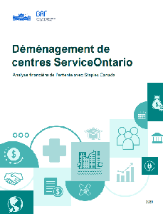 Image de la couverture de la publication intitulée   Déménagement de centres ServiceOntario : Analyse financière de l’entente avec Staples Canada