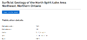 Image of the cover of publication titled Surficial Geology of the North Spirit Lake Area Northeast, Northern Ontario