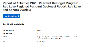 Image of the cover of publication titled  Report of Activities 2023, Resident Geologist Program, Red Lake Regional Resident Geologist Report: Red Lake and Kenora Districts