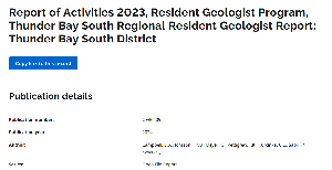 Image de la couverture de la publication intitulée   Report of Activities 2023, Resident Geologist Program, Thunder Bay South Regional Resident Geologist Report: Thunder Bay South District
