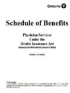 Image of the cover of publication titled   Schedule of benefits : physician services under the Health Insurance Act. February 14, 2025