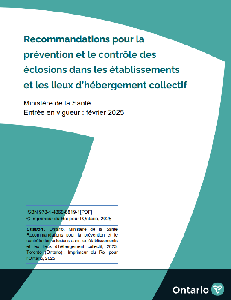 Image of the cover of publication titled Recommandations pour la prévention et le contrôle des éclosions dans les établissements et les lieux d’hébergement collectif, 2025