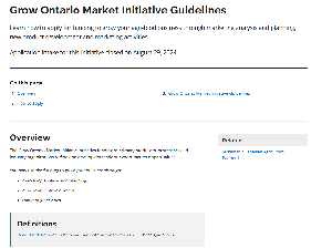 Image of the cover of publication titled  Grow Ontario Market Initiative Guidelines