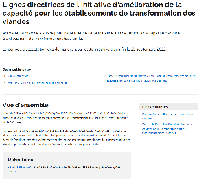 Image de la couverture de la publication intitul&eacute;e Lignes directrices de l&rsquo;Initiative d&rsquo;am&eacute;lioration de la capacit&eacute; pour les &eacute;tablissements de transformation des viandes.