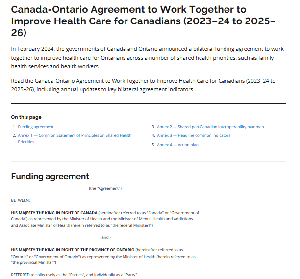 Image of the cover of publication titled Canada-Ontario Agreement to Work Together to Improve Health Care for Canadians (2023&ndash;24 to 2025&ndash;26)