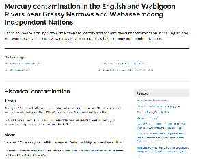 Image of the cover of publication titled  Mercury contamination in the English and Wabigoon Rivers near Grassy Narrows and Wabaseemoong Independent Nations