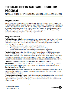 Image of the cover of publication titled  The Small Cidery and Small Distillery Program : Small Cidery Program Guidelines 2024-25