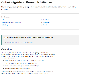 Image de la couverture de la publication intitul&eacute;e  Ontario Agri-food Research Initiative