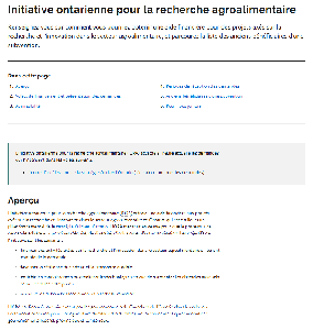 Image of the cover of publication titled Initiative ontarienne pour la recherche agroalimentaire